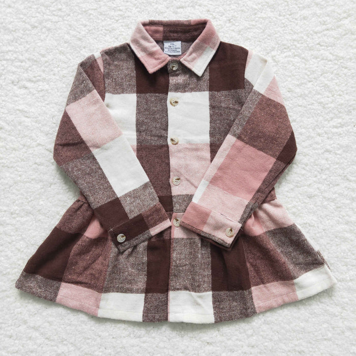 Girls cotton winter plaid button shirt GT0090