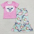 Girls cow flowers print outfits GSPO0395