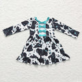 Girls cow print dress GLD0128