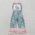 Girls flowers print bunny Easter jumpsuit     SR0164
