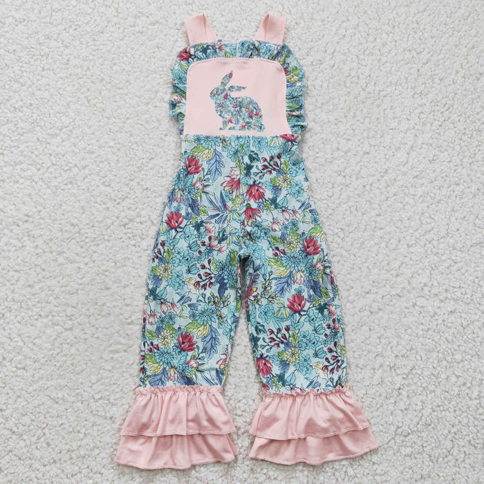 Girls flowers print bunny Easter jumpsuit     SR0164