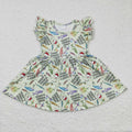 Girls flutter sleeve fishing print dress   GSD0155