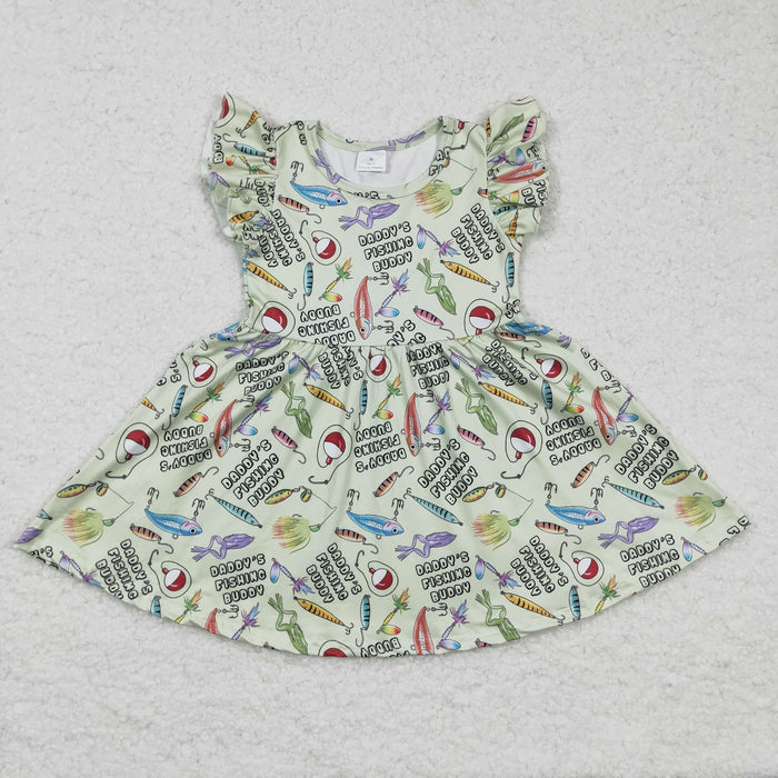 Girls flutter sleeve fishing print dress   GSD0155