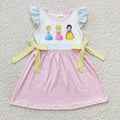 Girls flutter sleeves Cartoon Princess print dress  GSD0176