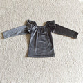 Girls grey long sleeve velvet  top    GT0063
