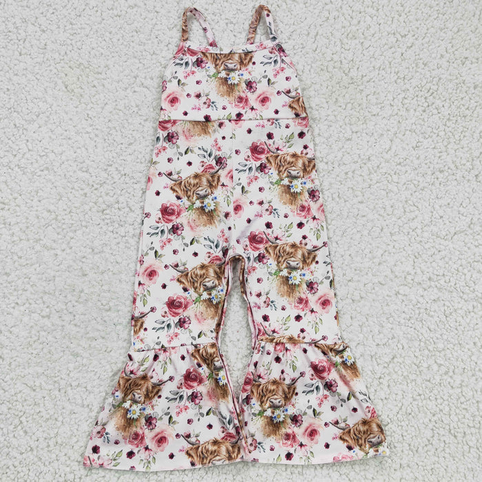 Girls highland cow floral print jumpsuit SR0114