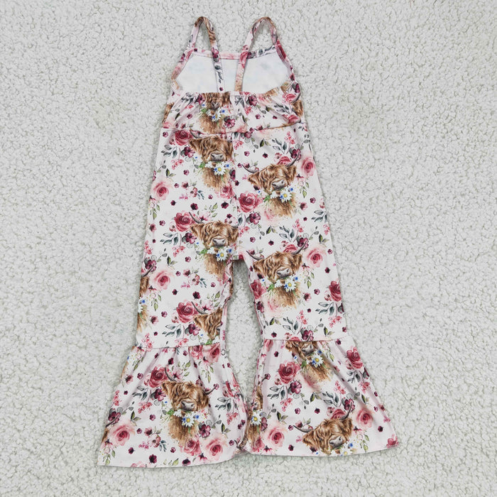 Girls highland cow floral print jumpsuit SR0114