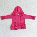 Girls hooded ruffles jackets hot pink          GT0020
