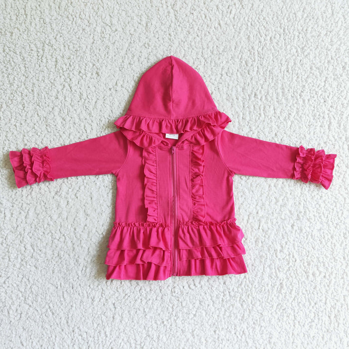 Girls hooded ruffles jackets hot pink          GT0020