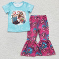 Girls horse top western design bell pants outfit   GSPO0312