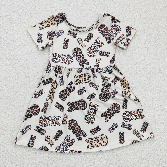 Girls leopard bunny print Easter dress    GSD0227