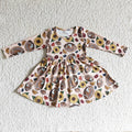 Girls long sleeve football sunflower print dress       GLD0137