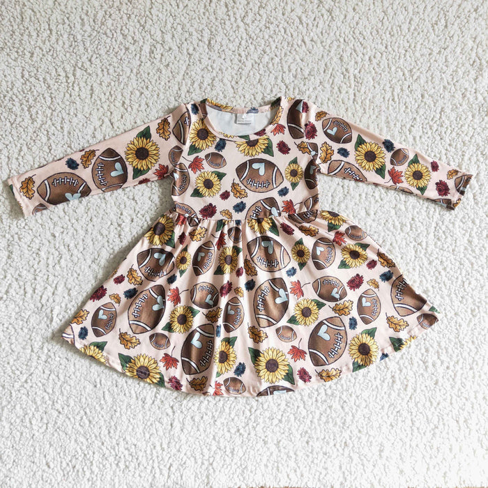 Girls long sleeve football sunflower print dress       GLD0137
