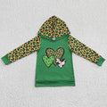 Girls long sleeve heart print leopard St. Patrick's Day hooded top  GT0074