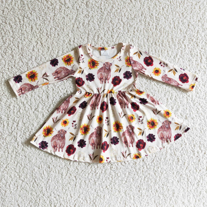 Girls long sleeve Highland cow dress       GLD0118