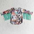 Girls long sleeve highland cow print tassels romper    LR0049