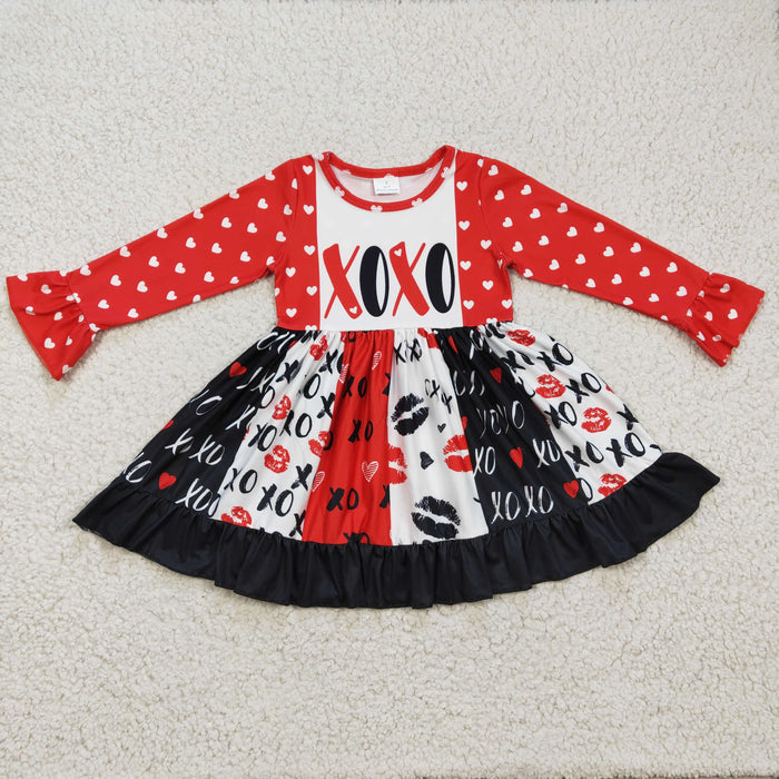 Girls long sleeve Valentine's Day twirl dress   GLD0174