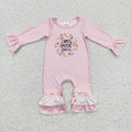 Girls pink floral print romper  LR0217