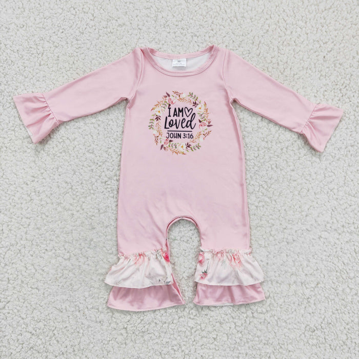 Girls pink floral print romper  LR0217
