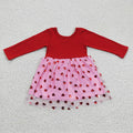 Girls pink heart tulle Valentine's Day print dress   GLD0171
