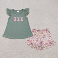 Girls rabbit flowers print Easter outfits  GSSO0160