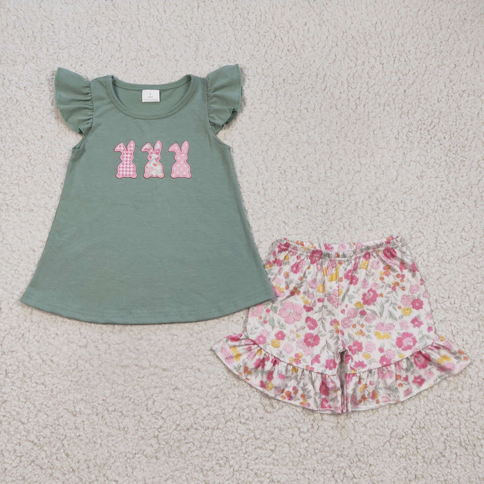 Girls rabbit flowers print Easter outfits  GSSO0160