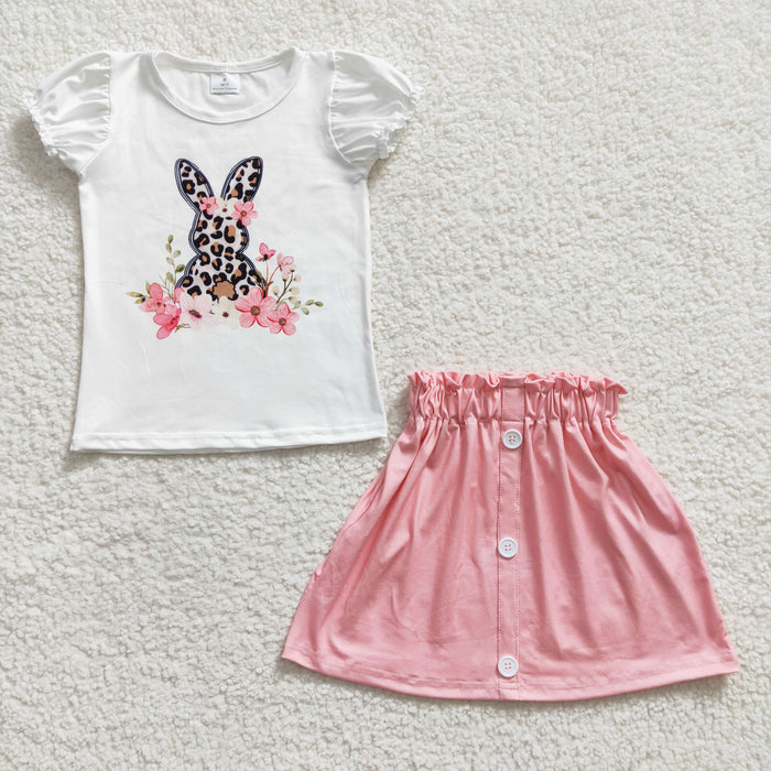 Girls rabbit print top pink skirt outfits  GSD0228