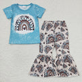 Girls turquoise rainbow print western bell pants outfit  GSPO0338