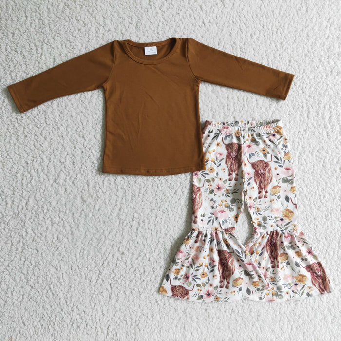 Girls vest highland cow 3pcs outfit  GLP0392