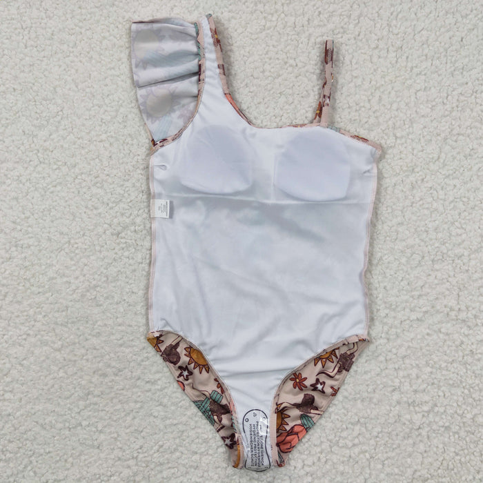 Girls western cactus print swimsuit    S0034