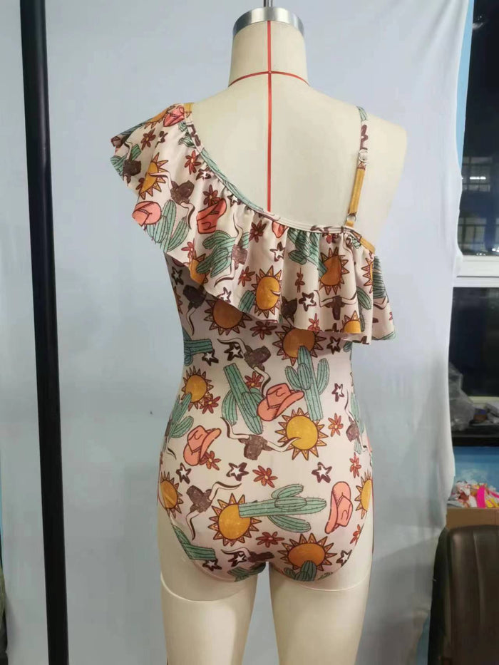 Girls western cactus print swimsuit    S0034