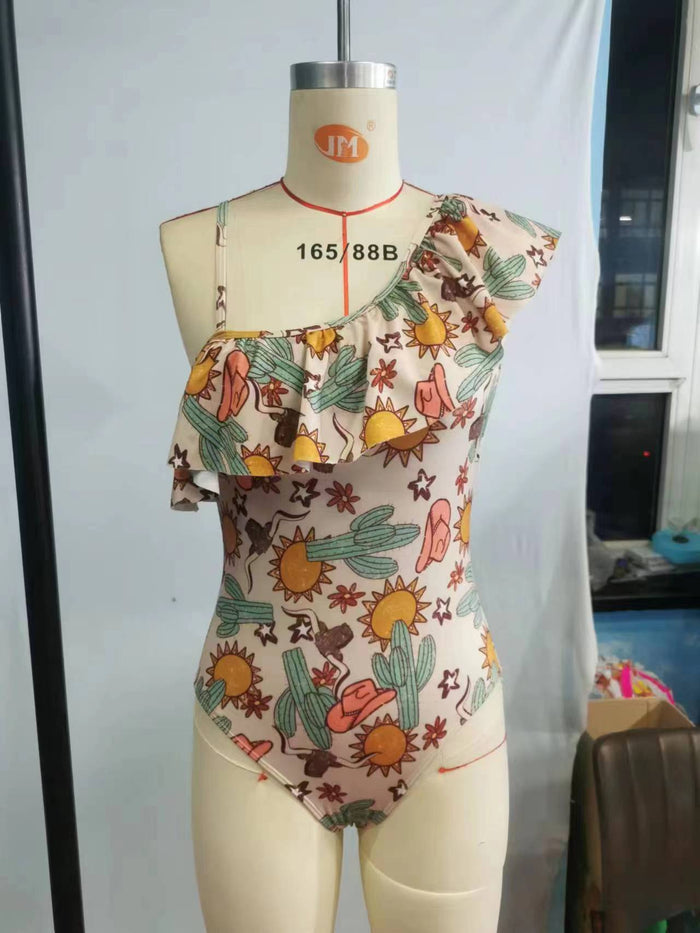 Girls western cactus print swimsuit    S0034