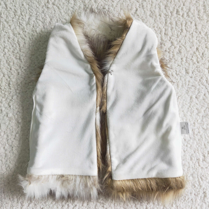 Girls white and Khaki winter faux fur vest    VE0001