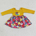 GLD0003 Pumpkin Embroidery Flowers Print Girls Fall Dress
