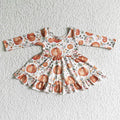 GLD0004 Girls fall pumpkin flowers ruffle dress