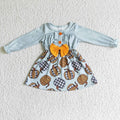 GLD0007 Girls leopard plaid pumpkin blue dress