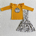 GLD0008 Pumpkin Embroidery Orange Top Leopard Suspender Skirts Girls Fall Outfits