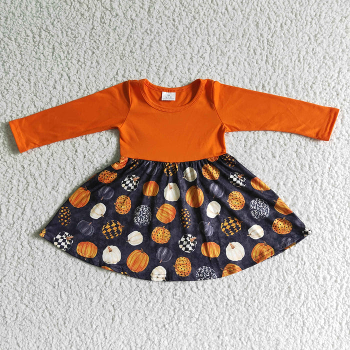 GLD0011 Girls orange fall pumpkin dress