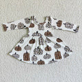 GLD0012 Leopard Pumpkin White Girls Fall Dress