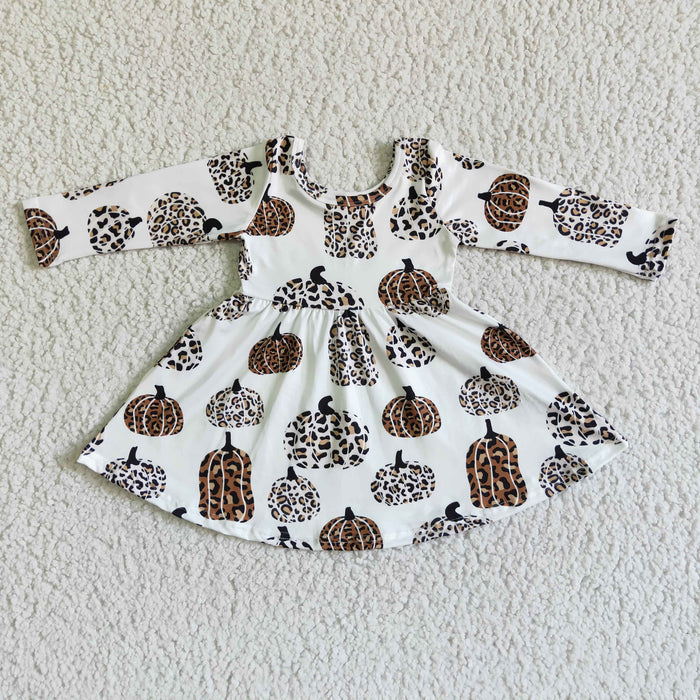 GLD0012 Leopard Pumpkin White Girls Fall Dress