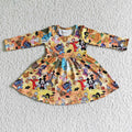 GLD0015 Cartoon Mouse Pumpkin Print Girls Halloween Dress