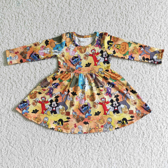 GLD0015 Cartoon Mouse Pumpkin Print Girls Halloween Dress