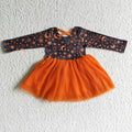 GLD0017 Stars and Moon Orange Print Girls Halloween Knee Length Tulle Dress