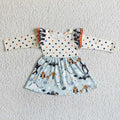 GLD0022 Ghost and Pumpkin Print Girls Halloween Knee Length Dress