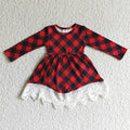 GLD0024 Red Checkered Print Girls Christmas Knee Length Dress