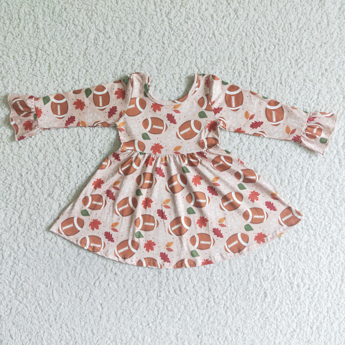 GLD0029 Girls football leaf print fall dress