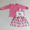 GLD0032 Pink Top Pumpkin Flowers Suspender Skirts Girls Fall Clothes Set