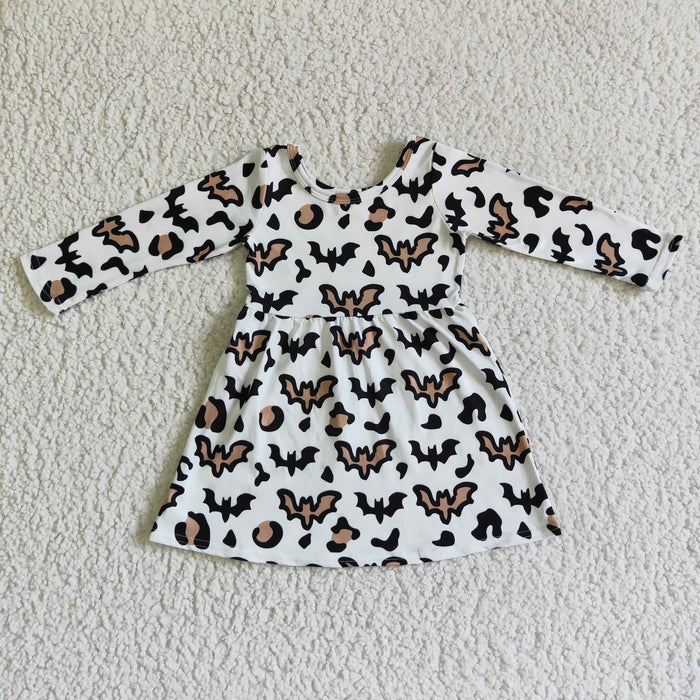 GLD0051 Bat Leopard Print Girls Halloween Knee Length Dress