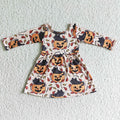 GLD0065 Pumpkin Leaf Print Girls Halloween Knee Length Dress