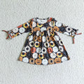 GLD0066 Doughnut Pumpkin Print Girls Halloween Knee Length Dress